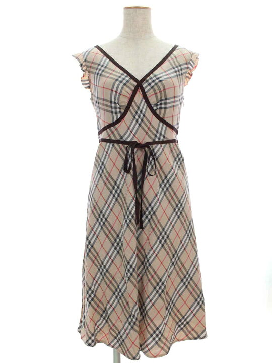 楽天市場 バーバリーブルーレーベル ワンピース チェック Vネック ウエストリボン 総柄 ノースリーブ 38 Bランク 中古 Tn21 ブランドショップ ビープライス