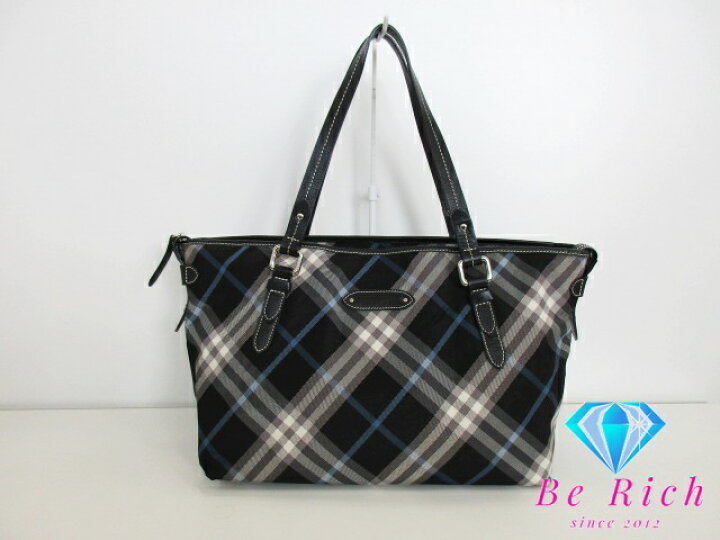 BURBERRY BLUE LABEL バーバリーブルーレーベル チェック柄 ショルダートートバッグ ナイロン レザー グレー ブラック L2720