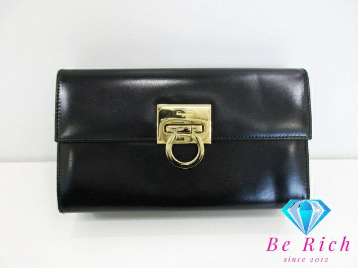 中古】Salvatore Ferragamo クラッチバッグ レザー ナイロン ブラック  