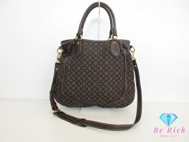 ルイ ヴィトン LOUIS VUITTON 2way トートバッグ ショルダーバッグ モノグラム ミニ ラン ブザス アンジェール エベヌ 茶 ブラウン LV ロゴ 縦型 ハンドバッグ 鞄 【中古】【送料無料】 bk9532