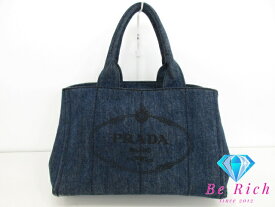 プラダ PRADA トートバッグ ハンドバッグ カナパ B1877B 青 ブルー デニム キャンバス ロゴ ショルダーバッグ 手提げ 鞄 【中古】【送料無料】 bk9494