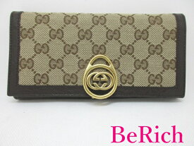 グッチ GUCCI 二つ折り 財布 224225 GG キャンバス ベージュ ブラウン 茶 レザー ロゴ コンパクト ウォレット 【中古】【送料無料】bs3048