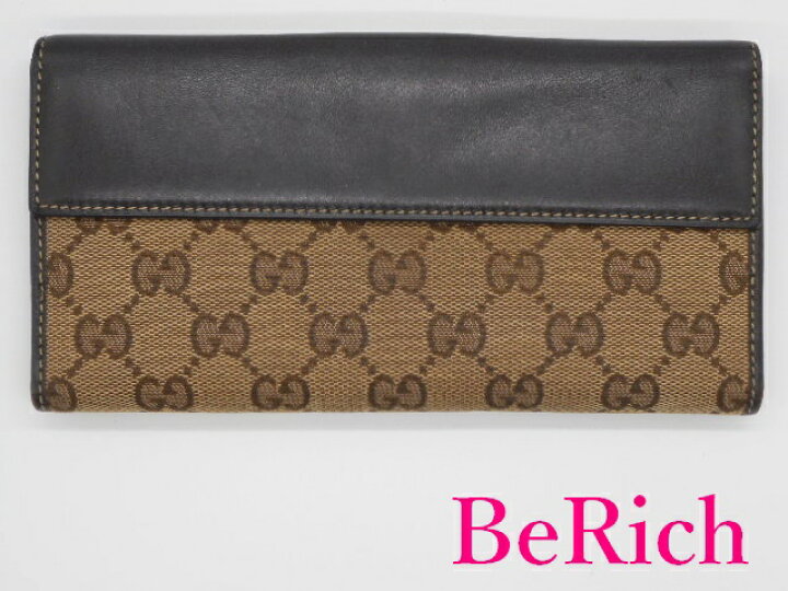 楽天市場】グッチ Wホック 二つ折り 長財布 GG キャンバス レザー  