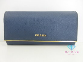 プラダ PRADA 二つ折り Wホック 長財布 1MH311 ネイビー 紺 レザー ロゴ ロング ウォレット 【中古】【送料無料】bs4003