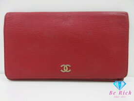 シャネル 二つ折り 長財布 赤 レッド レザー ココマーク ロゴ ロング ウォレット CHANEL 【中古】【送料無料】 bs4118