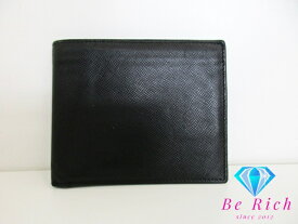 プラダ PRADA メンズ 二つ折り財布 サフィアーノ レザー 黒 ブラック ロゴ コンパクト ウォレット 【中古】【送料無料】 bs3644