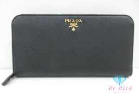 プラダ PRADA ラウンド ファスナー 長財布 1ML506 サフィアーノ レザー 黒 ブラック ロゴ 二つ折り財布 ロング ウォレット 【中古】【送料無料】bs4069