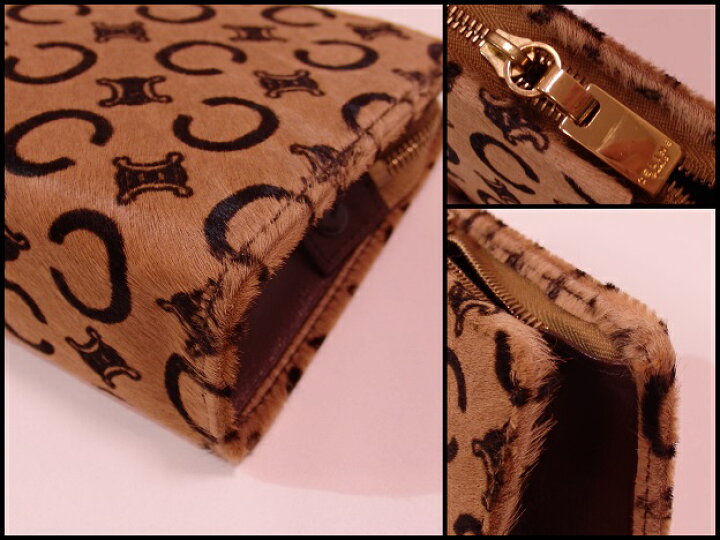 楽天市場】美品 セリーヌ CELINE ポーチ Cマカダム ベージュ ブラウン  