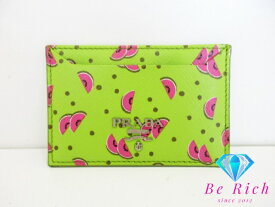 プラダ PRADA スイカ 柄 名刺入れ カードケース 1MC208 黄緑 グリーン サフィアーノ レザー カード入れ ビジネス 小物 【中古】【送料無料】 bc2086