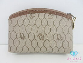 クリスチャン ディオール Christian Dior ハニカム 柄 ポーチ PVC レザー ベージュ ブラウン 茶 CD ロゴ メイク 化粧 マルチ 小物【中古】【送料無料】 bc2229