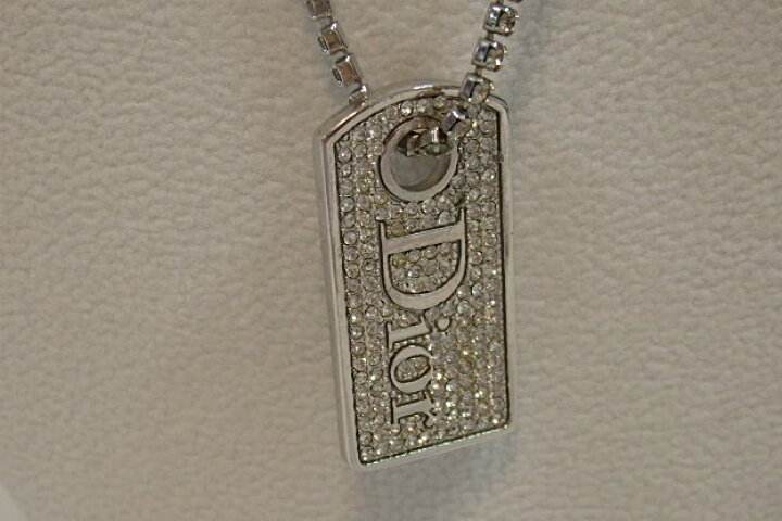 クリスチャン・ディオール(Christian Dior) クリスチャンディオール ネックレス ディオール プレート メタル ラインストーン  シルバーレディース ディオール　プレートネックレス　ラインストーン