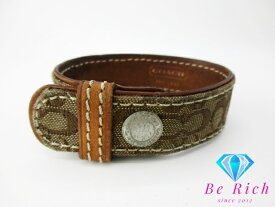 コーチ COACH ブレスレット シグネチャー バングル キャンバス レザー カーキ ブラウン ロゴ ジュエリー アクセサリー メンズ レディース 【中古】【送料無料】ba3041