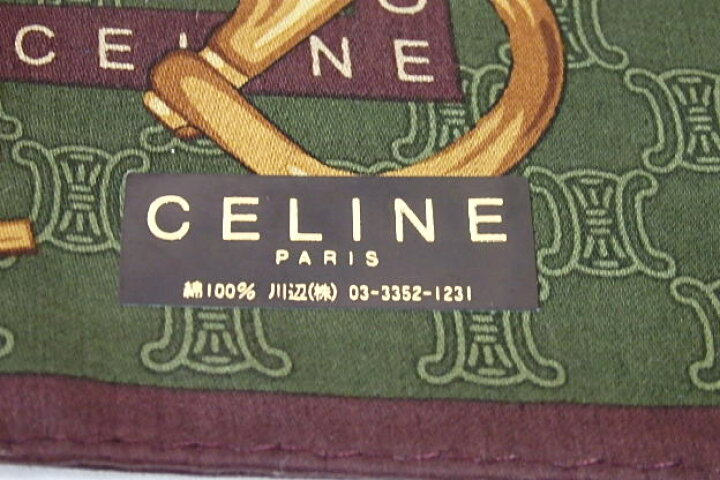 楽天市場】未使用品 セリーヌ CELINE ハンカチ 綿100％ ダークグリーン 