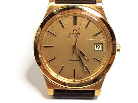 OH / 仕上げ済 オメガ OMEGA ジュネーブ 自動巻き メンズ 腕時計 デイト 166.0168 ゴールド ダーク ブラウン 茶 SS レザー ブレス アナログ ウォッチ アンティーク ヴィンテージ Geneve 【中古】【送料無料】 bt3077