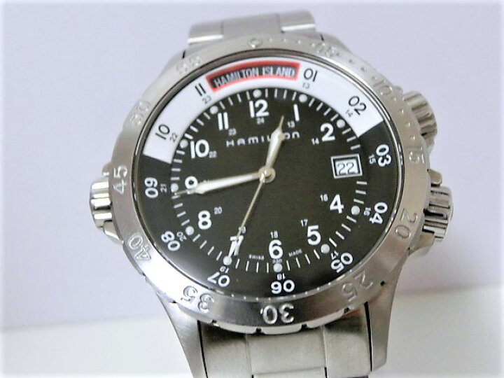 楽天市場】美品 ハミルトン H745110 カーキ ネイビーサブ GMT デイト 
