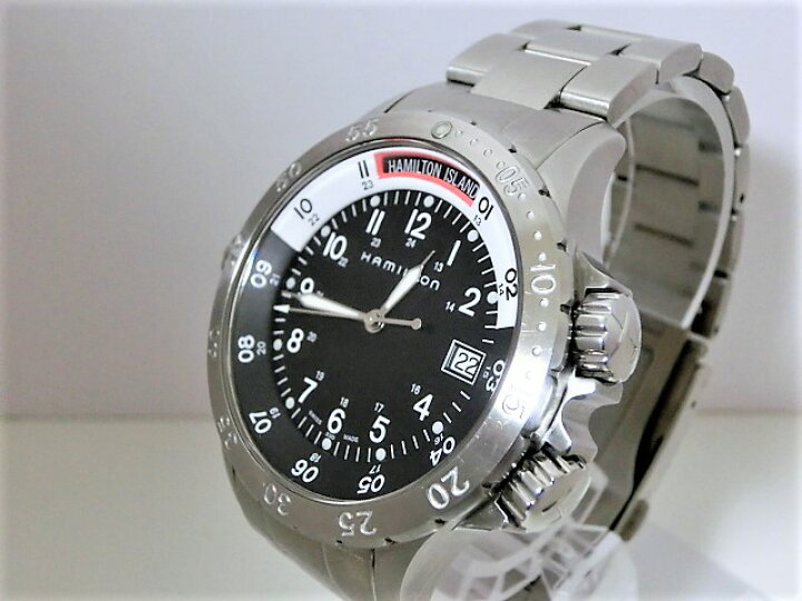 楽天市場】美品 ハミルトン H745110 カーキ ネイビーサブ GMT デイト  