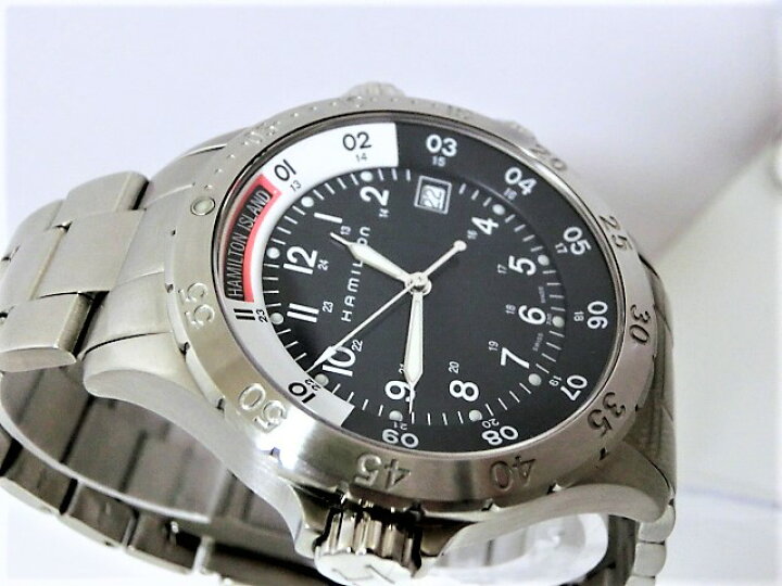 楽天市場】美品 ハミルトン H745110 カーキ ネイビーサブ GMT デイト  