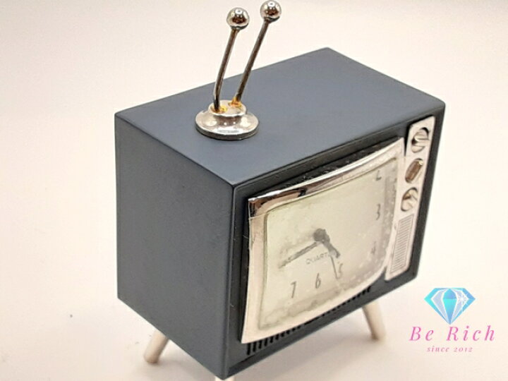 楽天市場】ブラウン管 テレビ型 置時計 白 紺 ホワイト ネイビー 