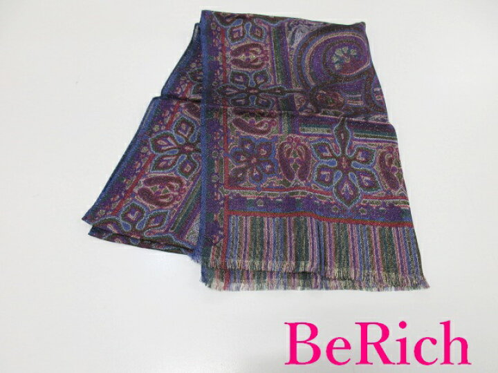 中古】ETRO(エトロ) ストール(ショール) ペイズリー柄 ライトブルー  