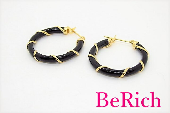 楽天市場】K18 YG オニキス 付 デザイン フープ ピアス 18金 750  