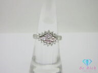Pt850 プラチナ ピンクダイヤモンド 0.33ct ダイヤモンド 0.30ct 付 デザイン リング 指輪 11号 ソーティ…