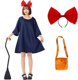 魔女コスプレ キキ コスプレ リボン+ワンピース+バッグ コスプレ 萌え 可愛い レディース ハロウィン 衣装 cosplay ハロウィン 仮装 コスプレ二次元衣装 アニメ 女性 成人 女子中高生 余興 仮装 学園祭 文化祭