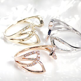 K10PG/WG/YG ダイヤ フォークリング 指輪 リング ゴールド K10 10k 10金 人気 可愛い ダイヤ リング ダイヤモンド リング ピンキー ピンキーリング 流行 C型 c型 送料無料 品質保証書 代引手数料無料 ラッピング無料