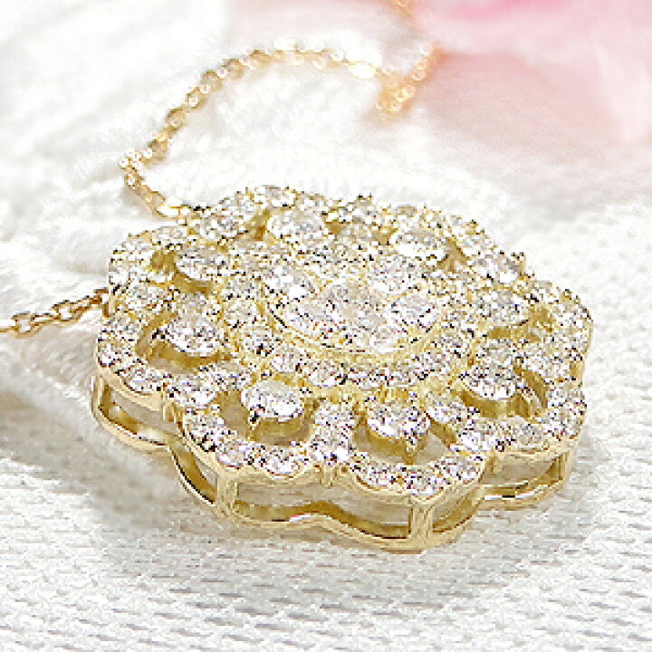 楽天市場】K18 WG/YG/PG【1.0ct】フラワー ダイヤモンド ペンダント 