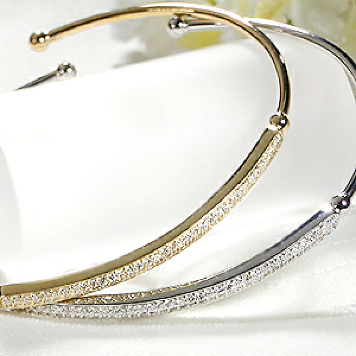 楽天市場】K18WG/YG【0.37ct】形状記憶 ダイヤモンド バングル  