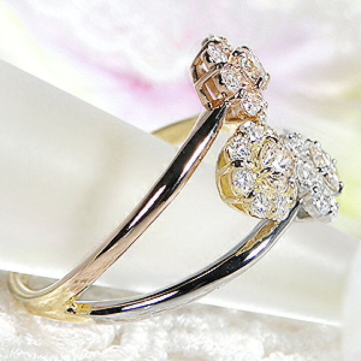 楽天市場】Pt900/K18Y/PG【0.90ct】フラワー ダイヤモンド リング  