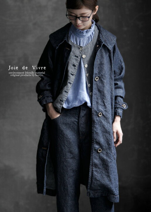 楽天市場 送料無料 Joie De Vivre リネン12 5オンスデニムワンウォッシュステンカラーコート Berrystyleベリースタイル