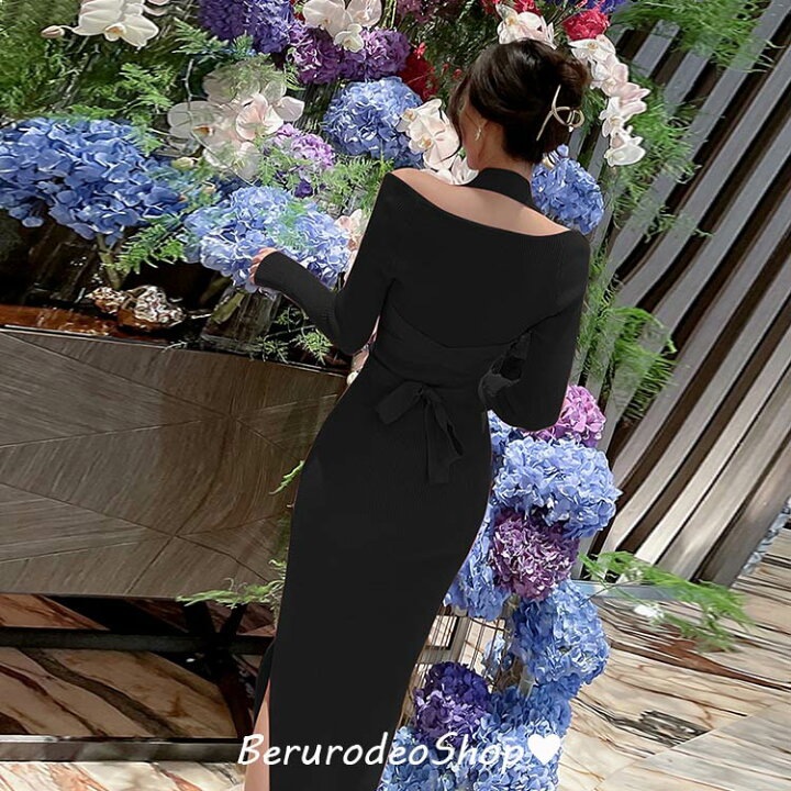 楽天市場 ニットワンピース タイト ピンク ロングワンピース ホルターネック スリット ニットワンピース セクシー ワンピース 黒 ミモレ丈ワンピース タイトワンピース ベージュ 長袖ワンピース ニット 春秋 新作 冬 オシャレ 送料無料 ベルロデオショップ