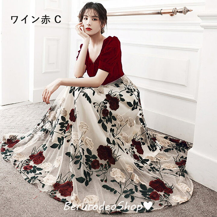 楽天市場】イブニングドレス 黒 ベロア ベルベット 刺繍 花柄 オシャレ  