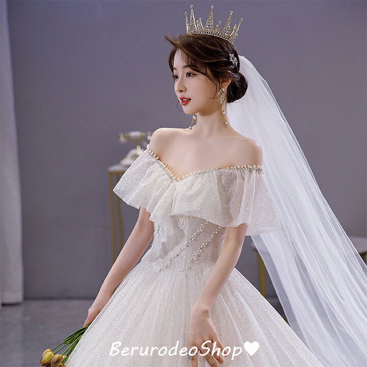 楽天市場】ウェディングドレス オフショルダーフレア 可愛い  