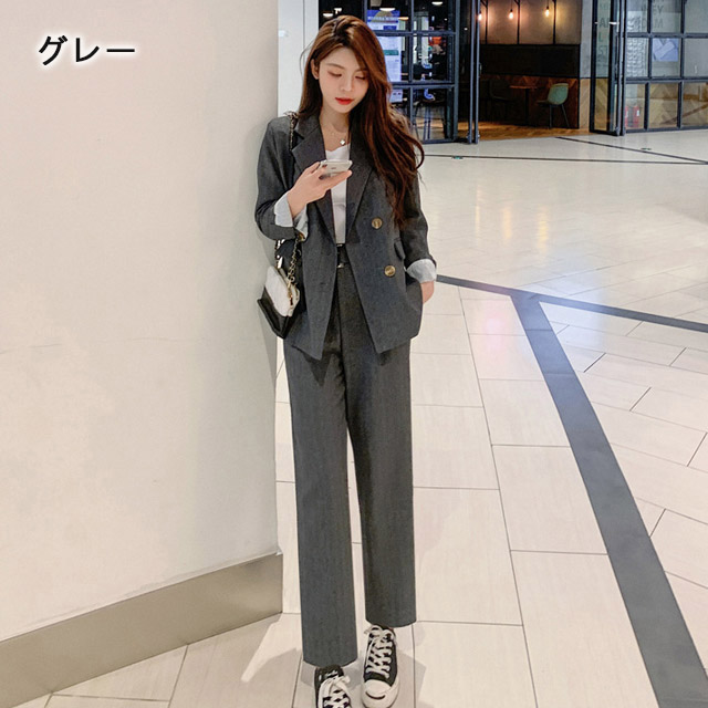 楽天市場】パンツスーツ レディース 韓国風スーツ ブラック グレー