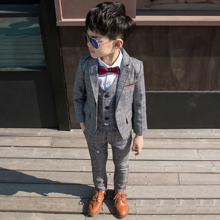 楽天市場】子供スーツ グレー チェック柄 6点セット 入学式 卒業式  