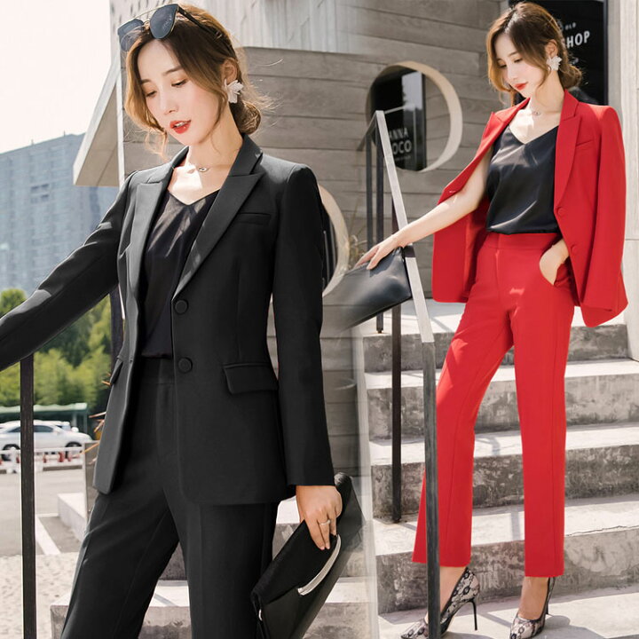 楽天市場 スーツ レディース ブラック フォーマル パンツスーツ 通勤 Ol オフィススーツ 2点セット スーツ 大きいサイズ 30代 40代 赤 黒 リクルートスーツ 就職活動 面接 春 夏 秋 S M L Xl 2xl 3xl 4xl 送料無料 ベルロデオショップ