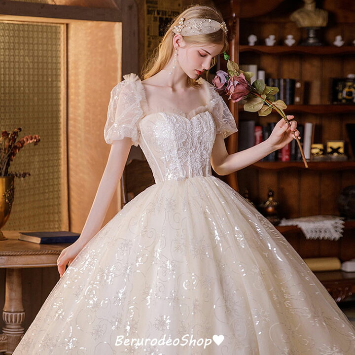 楽天市場】送料無料 ウェディングドレス 袖あり シャンパン色 花嫁  