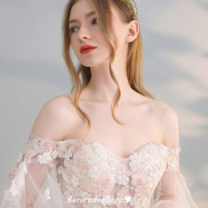 楽天市場】送料無料 ウェディングドレス オフショルダー 花柄 姫系  