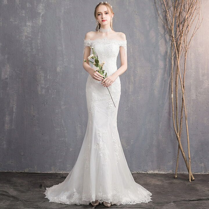 楽天市場】送料無料 ウェディングドレス オフショルダー マーメイド  