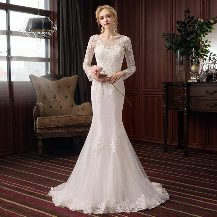 楽天市場】送料無料 ウェディングドレス マーメイドドレス レース 白  