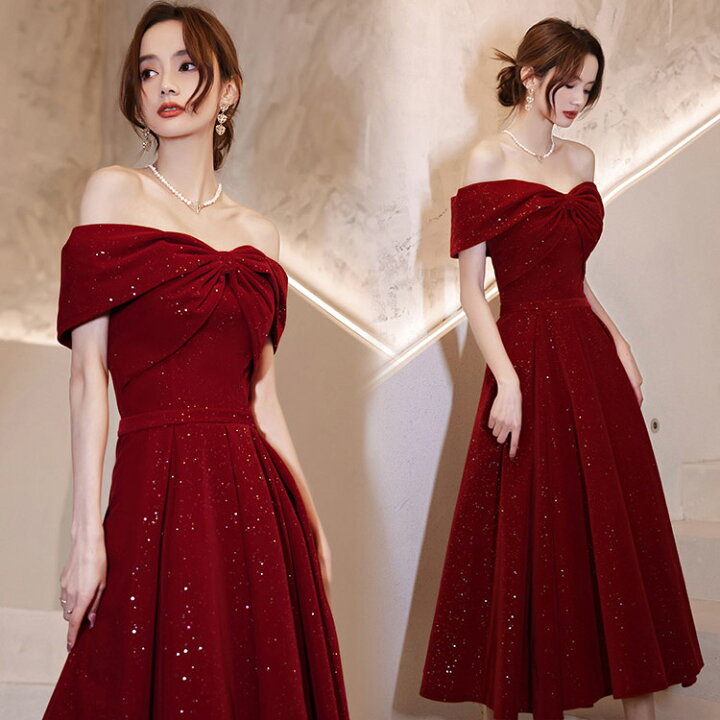 楽天市場】送料無料 結婚式ドレス 二次会ドレス ワイン赤 オフ  