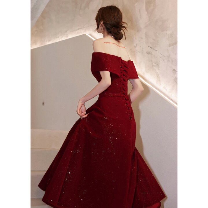 楽天市場】送料無料 結婚式ドレス 二次会ドレス ワイン赤 オフ  