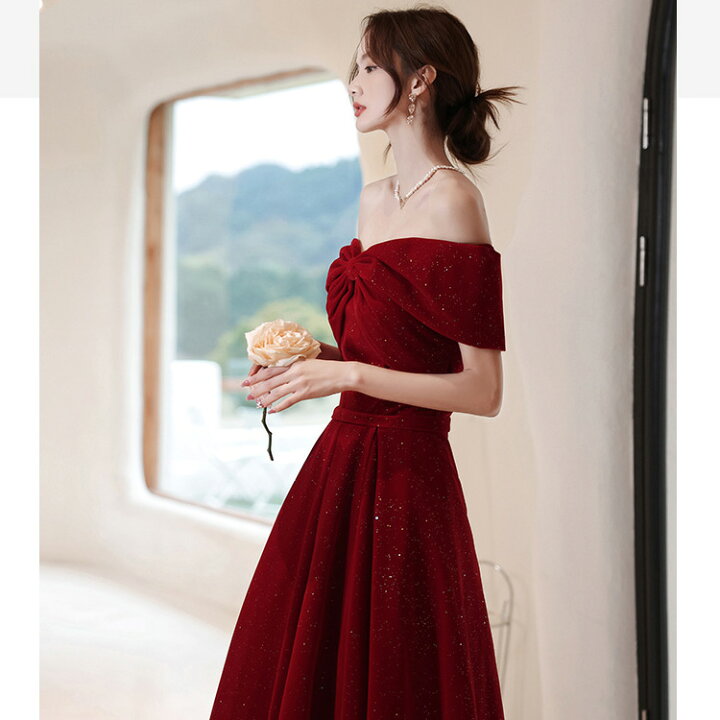 楽天市場】送料無料 結婚式ドレス 二次会ドレス ワイン赤 オフ  