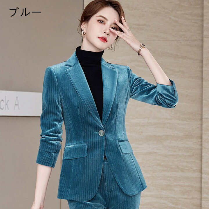 楽天市場】送料無料 全5色 パンツスーツ レディース ベロア ベルベット  