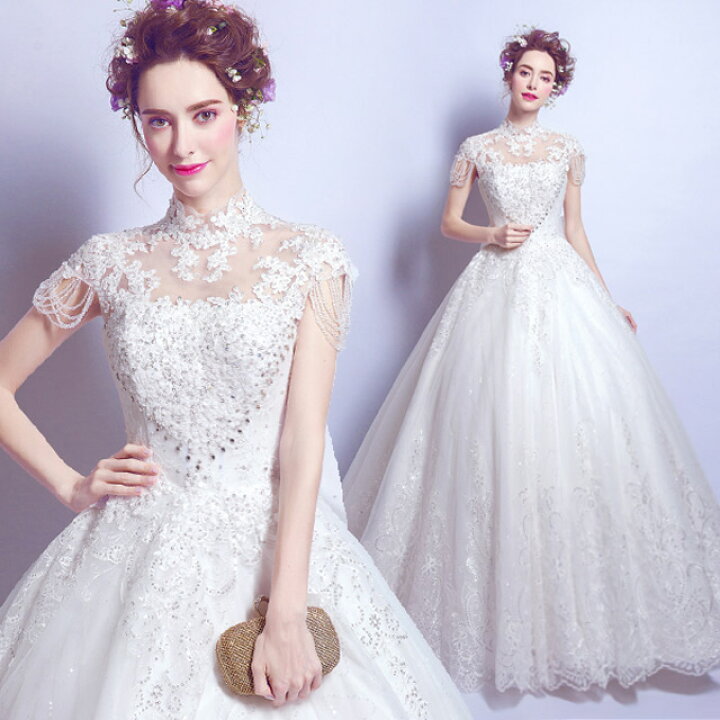 楽天市場】ウェディングドレス 袖あり 半袖 フリンジ ウェディング  