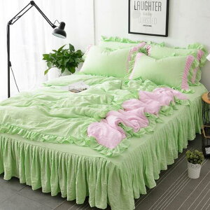 送料無料 寝具カバーセット 4点セット ダブル クイーン ベッドスカート 可愛いフリル付き 洗いざらしのシワ感 通気性 柔らかい 四季通用 掛け布団カバー 枕カバー 布団カバーセット 速乾 洗
