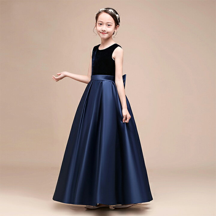 楽天市場】全3色 子供ドレス サテン ピアノ発表会 ロングドレス ベロア 