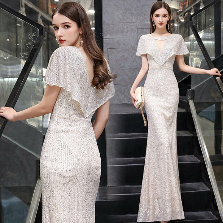 楽天市場】キラキラドレス スパンコール イブニングドレス Vネック  