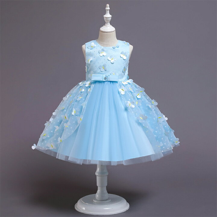 楽天市場】全4色 子供ドレス ブルー 水色 女児ドレス ミモレ丈 七五三  